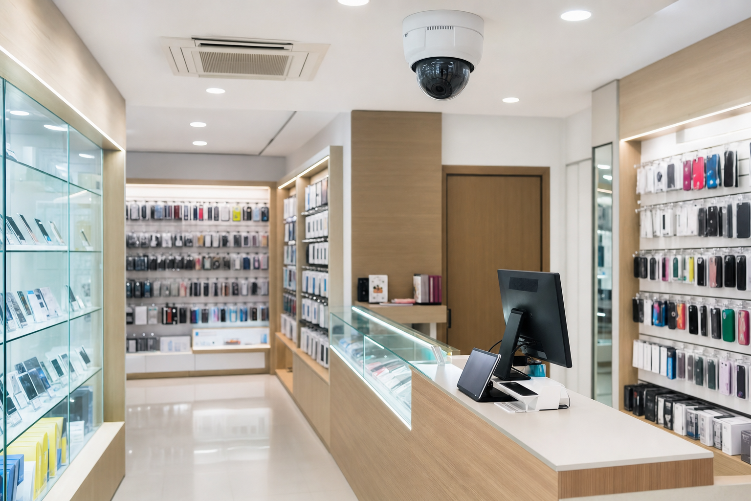 กล้องวงจรปิดร้านมือถือบริเวณเคาน์เตอร์รับชำระเงิน
