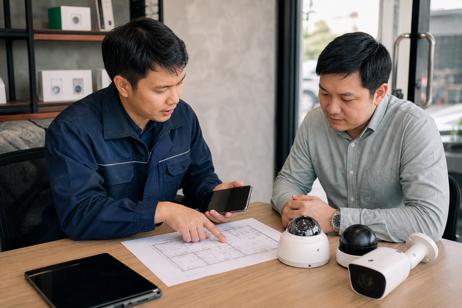 ภาพประกอบทีมช่างวางแผนสเปกและใบเสนอราคากล้องวงจรปิด Hikvision