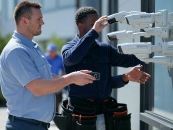 ทีมช่างมืออาชีพกำลังติดตั้งกล้องวงจรปิดจากแบรนด์ UNV